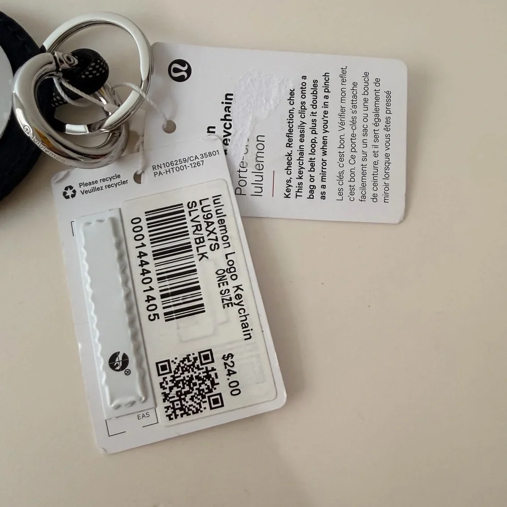 Lululemon Black & Silver Keychain/Bag Charm| Minimal Athleisure Accessory